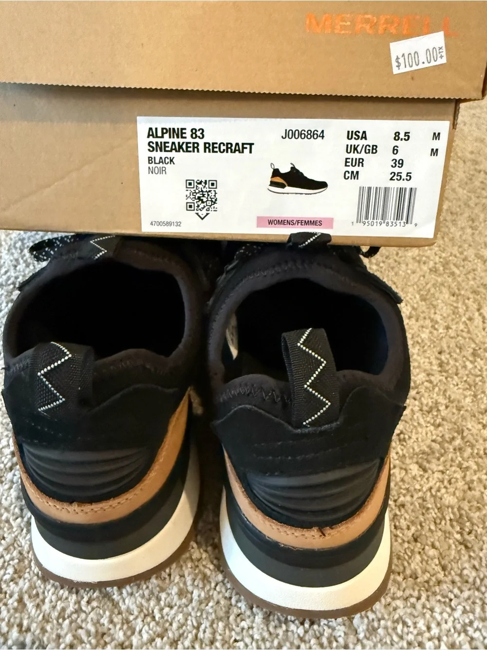 Merrell Women’s Black Trail Sneakers with Brown Accent